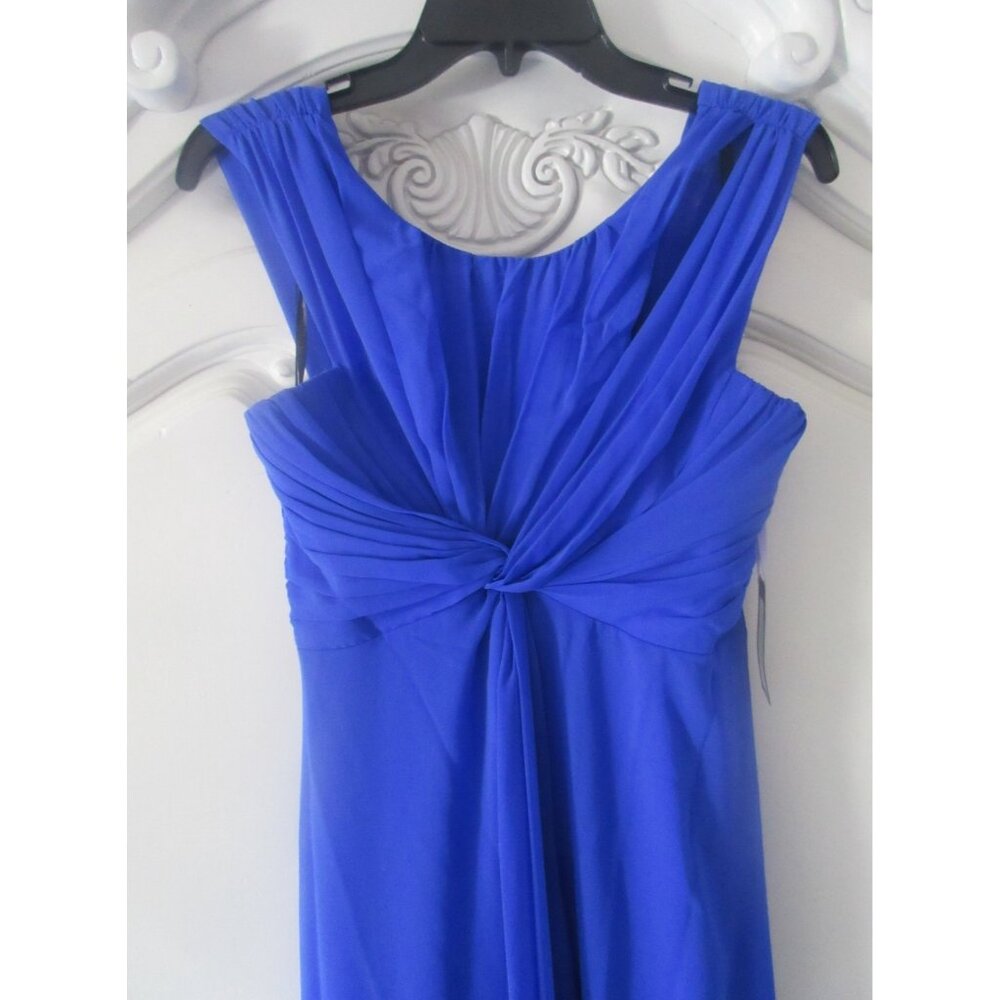 NWT Vera Wang Blue Knotted Slit Shoulder Grecian Chiffon Sleeveless Gown Dress 2 - Picture 4 of 9